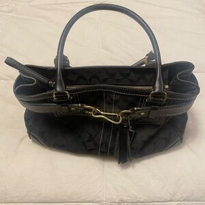 Coach Black Signature Jacquard Shoulder Bag with Tassel